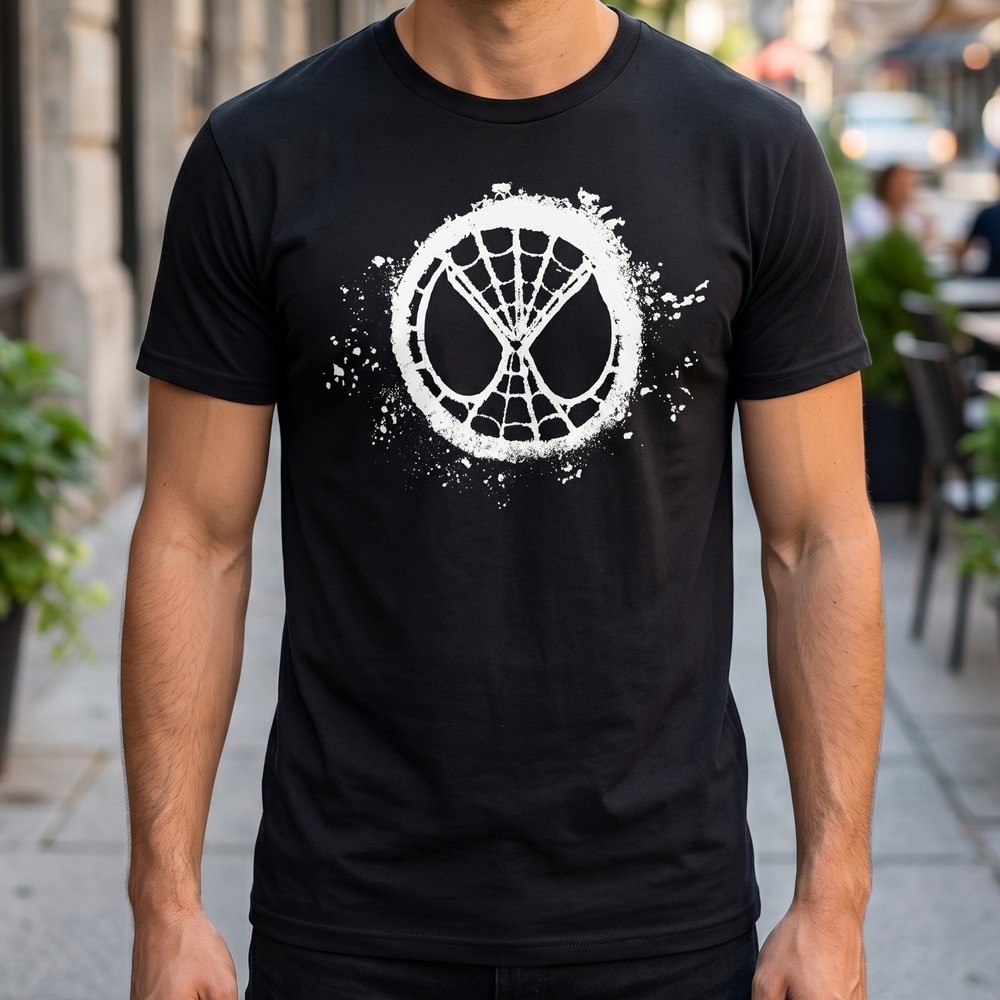 Marvel Spider-Man Far From Home Mens Black Graphic T-Shirt Splatter Mask Logo‎